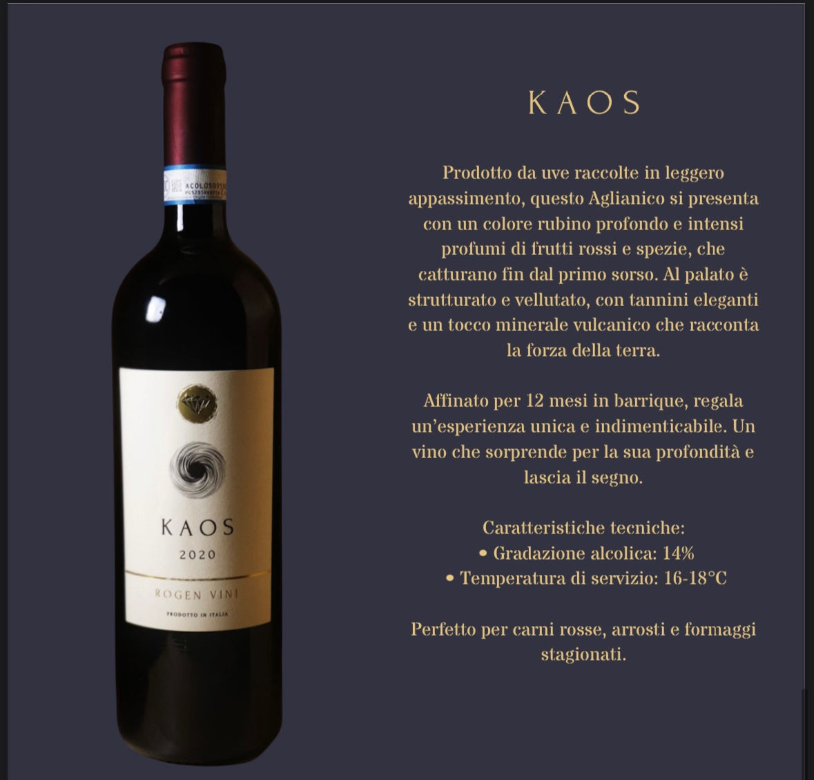 Kaos Aglianico del vulture D.O.C. 2020