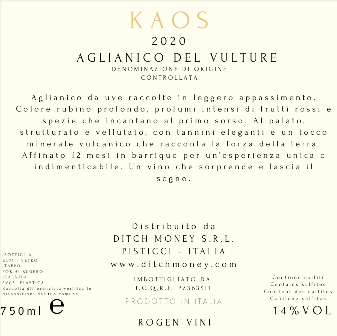 Kaos Aglianico del vulture D.O.C.